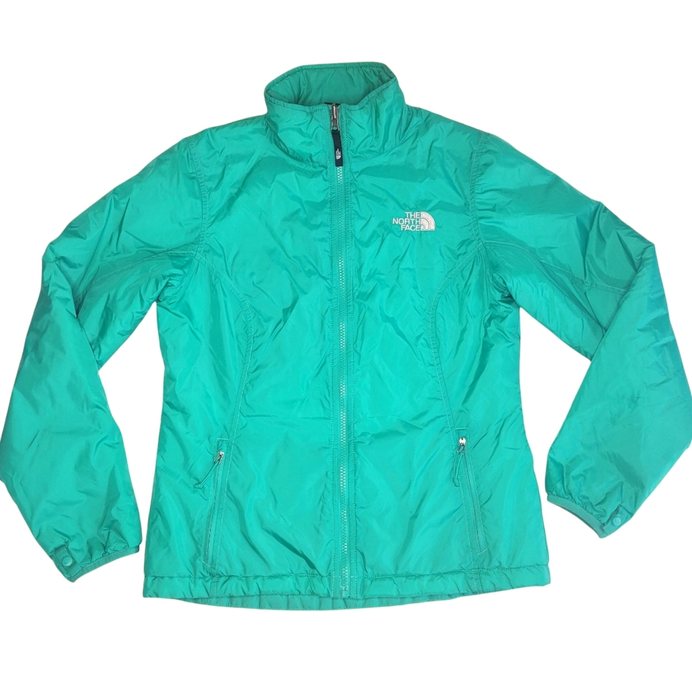 The North Face Womens Small Jacket Green Full Zip Windbreaker Collar Lightweight